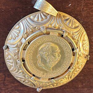 Rare Vintage Miriam Haskell Austro-Hungarian Gold Coin Pendant